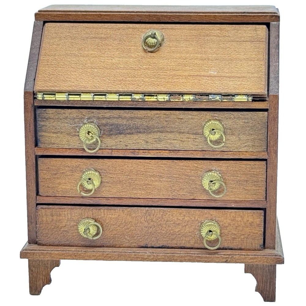 Shackman Dollhouse Wood Writing Desk Miniature Drop Front Slant Top 1:12 Vintage